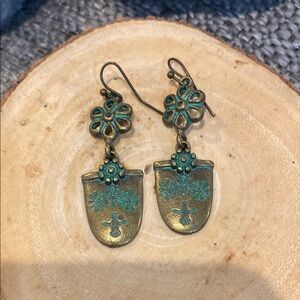 Floral Bronze and Turquoise Earrings